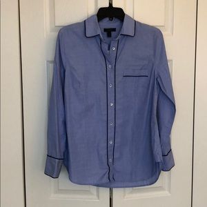 NWT J.Crew Button Down Blue with Navy Piping Sz 8